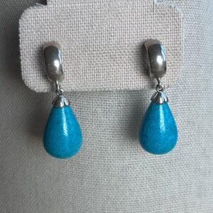 Vintage teardrop chunks of turquoise on sterling silver earrings signed DF 925